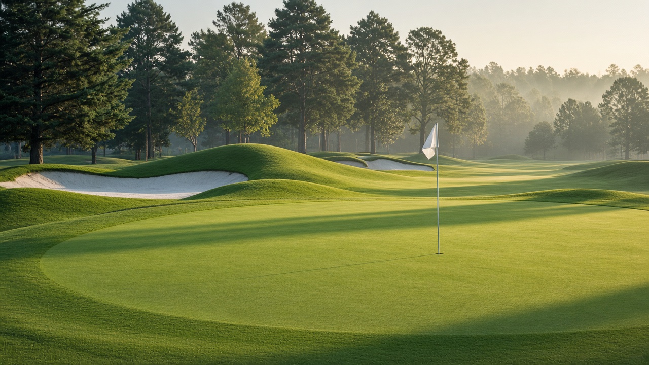 Golf green with a flagstick