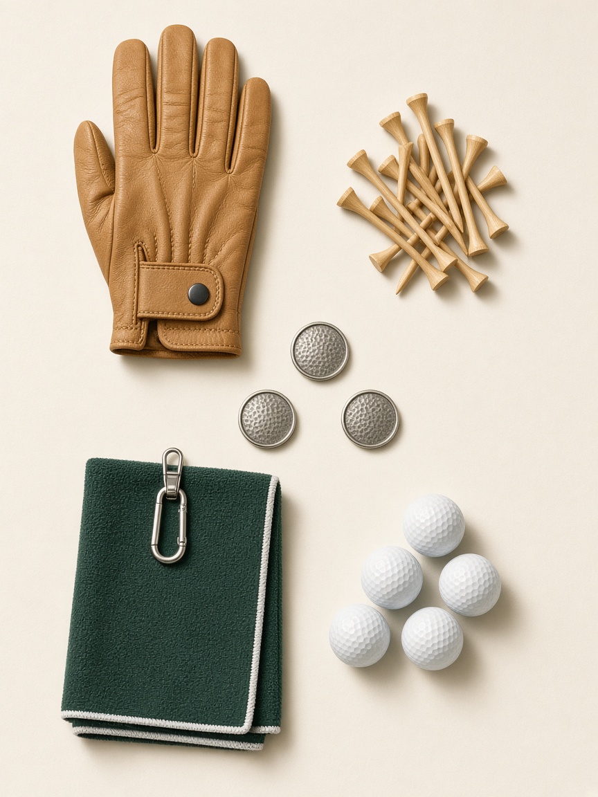 Golf starter kit accessories laid out